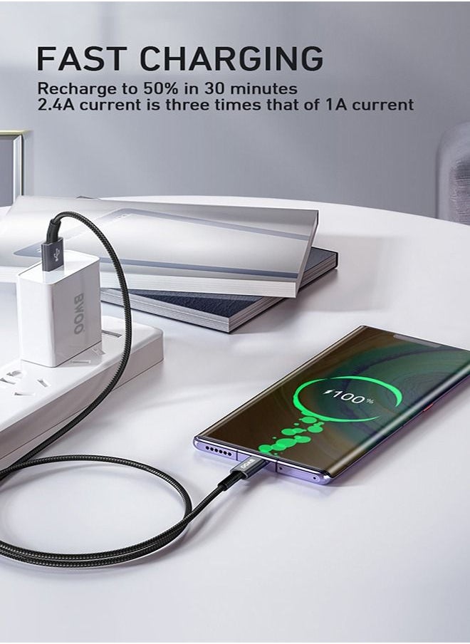 بوو 2.4A USB إلى Type-C سريع الشحن كابل نقل البيانات (1 متر) - أسود  - Image 3