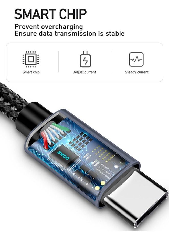 بوو 2.4A USB إلى Type-C سريع الشحن كابل نقل البيانات (1 متر) - أسود  - Image 2