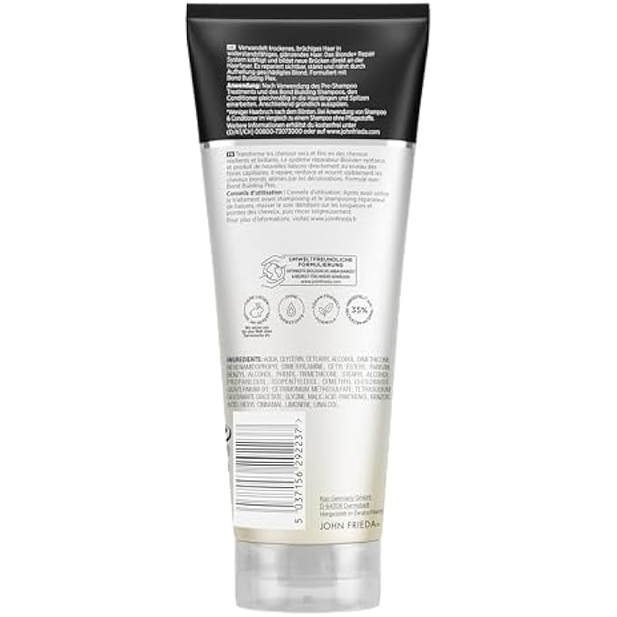 John Frieda BLONDE+ REPAIR SYSTEM CONDITIONER WITH BOND BUILDING PLEX Â€“ CONTENTS: 250 ML Â€“ FOR BLONDE DAMAGED BY LIGHTENING Â€“ STRENGTHENS AND FORMS NEW BRIDGES DIRECTLY ON THE HAIR FIBRE - Image 3