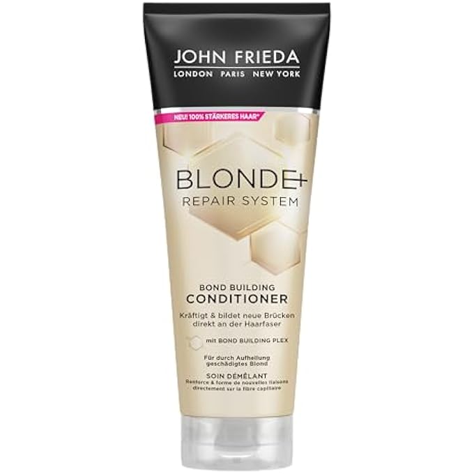 John Frieda BLONDE+ REPAIR SYSTEM CONDITIONER WITH BOND BUILDING PLEX Â€“ CONTENTS: 250 ML Â€“ FOR BLONDE DAMAGED BY LIGHTENING Â€“ STRENGTHENS AND FORMS NEW BRIDGES DIRECTLY ON THE HAIR FIBRE - Image 2