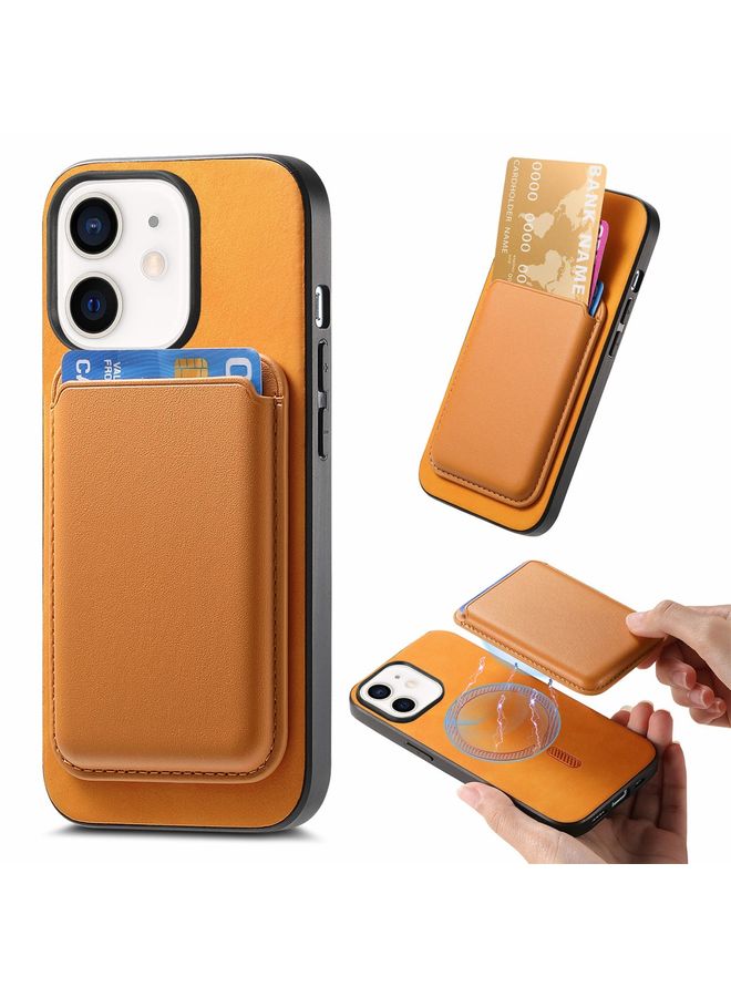 Case Cover For iPhone 12 Retro Magsafe Card Bag PU Back Cover Phone Case Yellow