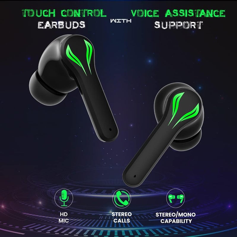 PTron Bassbuds Jade Gaming True Wireless Headphone with 40Hrs Total Playtime with Case, Low Latency, Deep Bass, BT5.0, Touch Control, Dual Mic, Passive Noise Cancellation & IPX4 Waterproof (Black) - Image 5