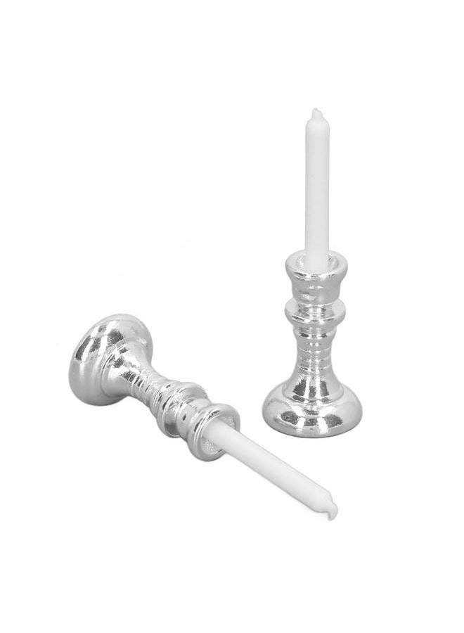 كيلا شمعدان مصغر بمقياس 1/12، مصنوع من مادة معدنية فضية عتيقة لطيفة قابلة للحمل، مناسب لتزيين بيت الدمية - Image 3