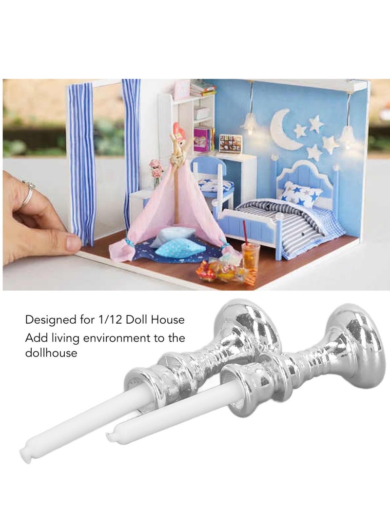 كيلا شمعدان مصغر بمقياس 1/12، مصنوع من مادة معدنية فضية عتيقة لطيفة قابلة للحمل، مناسب لتزيين بيت الدمية - Image 2