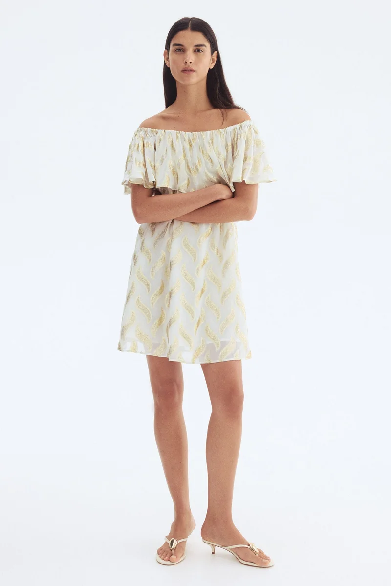 H&M Jacquard-weave off-the-shoulder dress