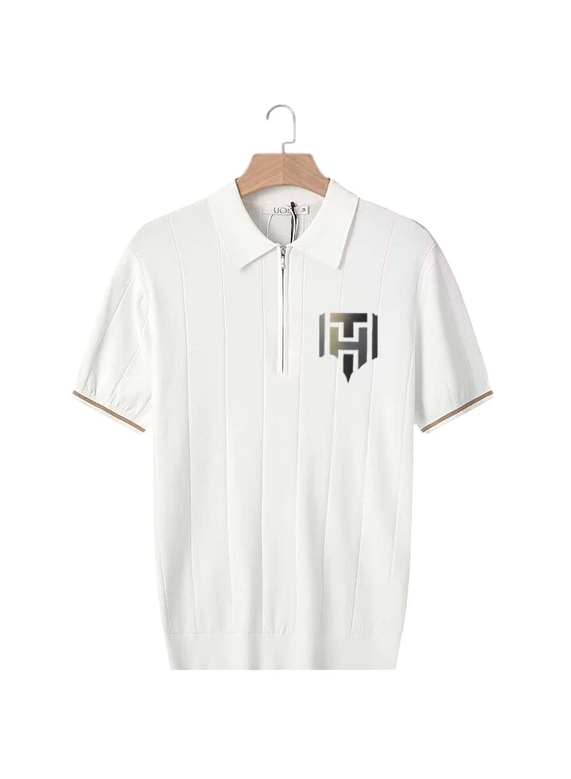Huitich Men's Summer Polo Shirt – White, Half-Zip, Short Sleeve, Ribbed Texture Size XL  - Image 1