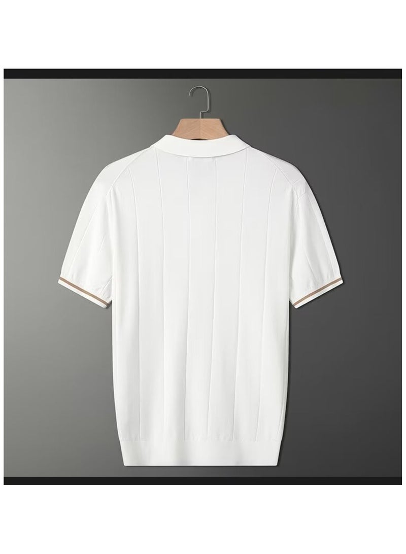 Huitich Men's Summer Polo Shirt – White, Half-Zip, Short Sleeve, Ribbed Texture Size XL  - Image 5
