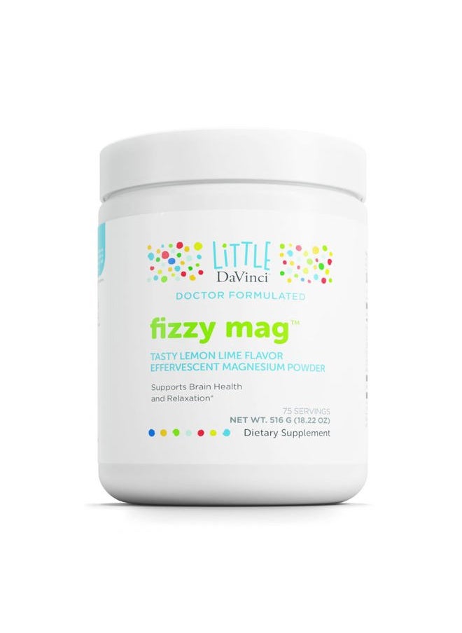 Davinci Little Fizzy Mag - Effervescent Magnesium Supplement for Kids to Support Brain Health, Relaxation and Behavior - with Calcium, Riboflavin - Lemon Lime Flavor - 516 g, 75 Servings  - Image 1