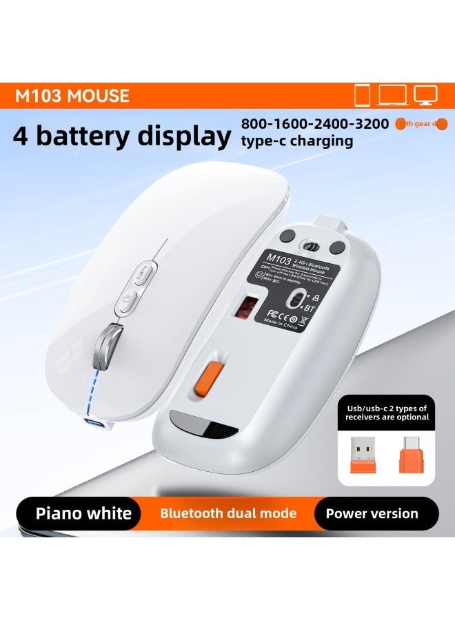 Tiger Cat M103 Wireless Bluetooth Three-Mode Mouse Power Display Mute Office Luminous Computer Peripherals Business Gifts-Color:M103 Battery Version (bluetooth Dual Mode) Piano White - Image 1
