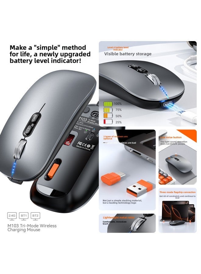 Tiger Cat M103 Wireless Bluetooth Three-Mode Mouse Power Display Mute Office Luminous Computer Peripherals Business Gifts-Color:M103 Battery Version (bluetooth Dual Mode) Piano White - Image 2