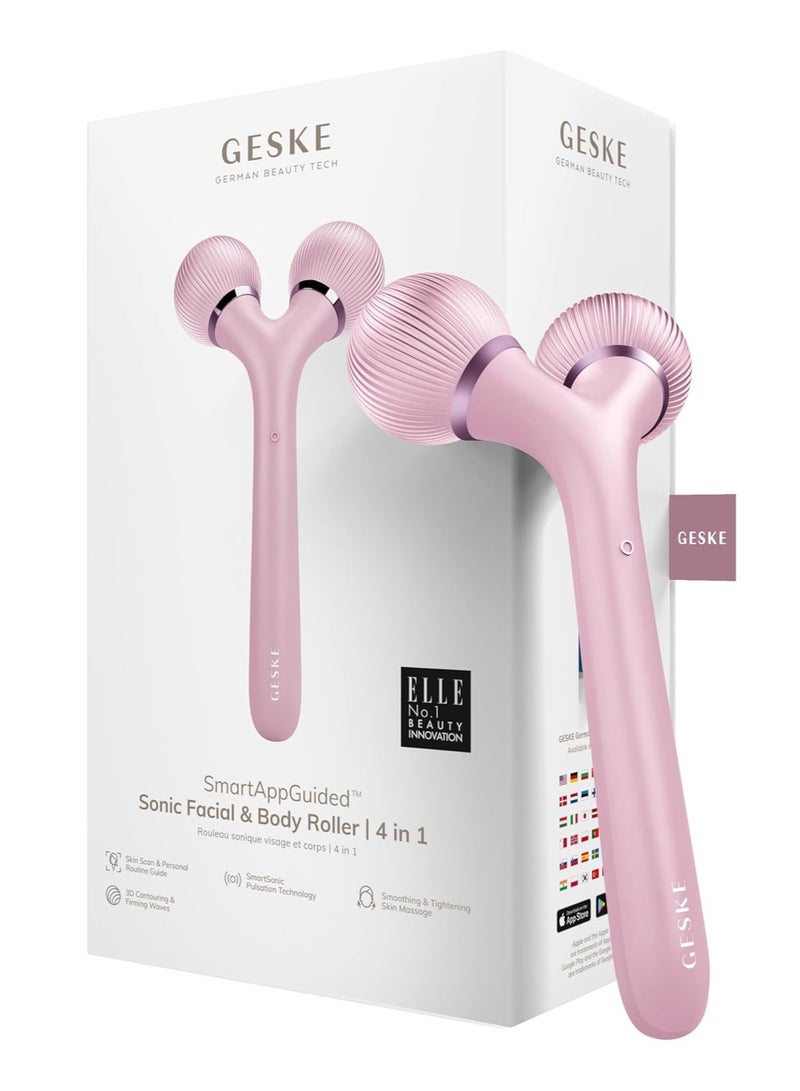 GESKE SmartAppGuided Sonic Facial & Body Roller 4 in 1 Device for Face and Body Dermaroll Professional Face Roller Tightens and Defines Body and Face Pink - Image 1