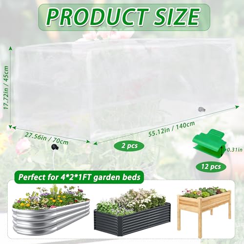 UYEDUJZ 2 Pack Garden Netting for Raised Beds, 4x2FT Raised Bed Plant Covers for Garden Protection, Fine Mesh Bird Netting Pest Barrier Screen with Drawstring and Clips for Protecting Vegetables Fruits Crops - Image 2
