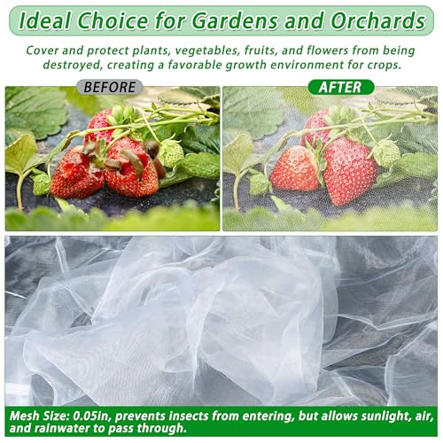 UYEDUJZ 2 Pack Garden Netting for Raised Beds, 4x2FT Raised Bed Plant Covers for Garden Protection, Fine Mesh Bird Netting Pest Barrier Screen with Drawstring and Clips for Protecting Vegetables Fruits Crops - Image 3