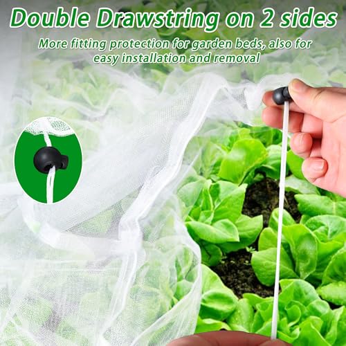 UYEDUJZ 2 Pack Garden Netting for Raised Beds, 4x2FT Raised Bed Plant Covers for Garden Protection, Fine Mesh Bird Netting Pest Barrier Screen with Drawstring and Clips for Protecting Vegetables Fruits Crops - Image 5