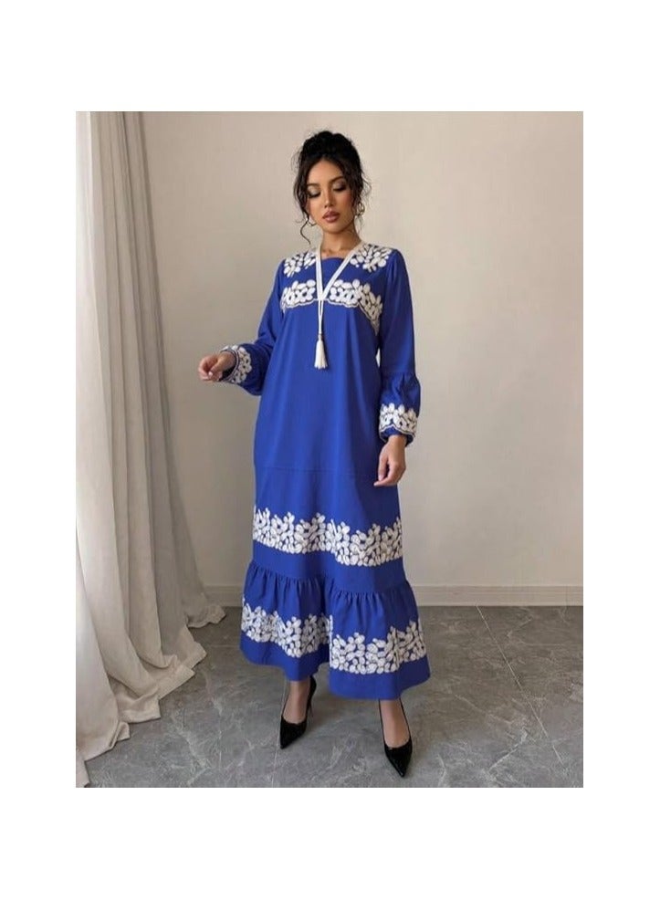 جلابية استقبال حريمي قطن بتطريز أنيق – تصميم محتشم بكسرات وتلبيس واسع (60–120 كجم)  - Image 1