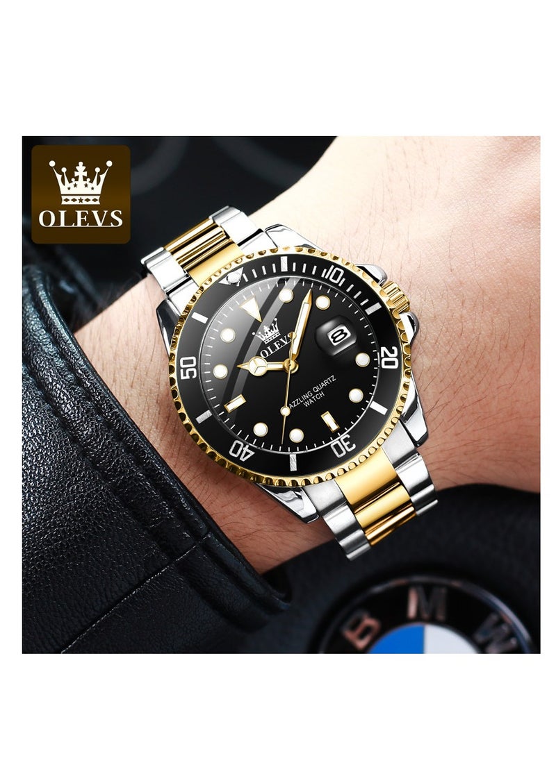 أوليفز ساعة OLEVS للرجال من الفولاذ المقاوم للصدأ الماسية كوارتز للأعمال مقاومة للماء ومضيئة كاجوال فاخرة - Image 1