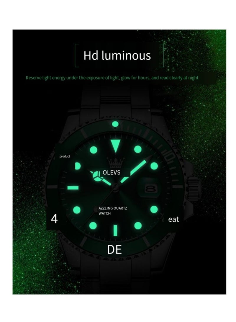 أوليفز ساعة OLEVS للرجال من الفولاذ المقاوم للصدأ الماسية كوارتز للأعمال مقاومة للماء ومضيئة كاجوال فاخرة - Image 3