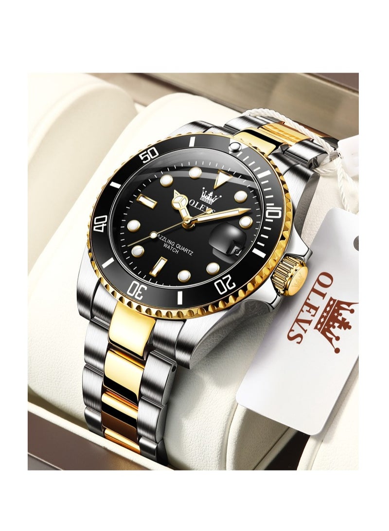 أوليفز ساعة OLEVS للرجال من الفولاذ المقاوم للصدأ الماسية كوارتز للأعمال مقاومة للماء ومضيئة كاجوال فاخرة - Image 2