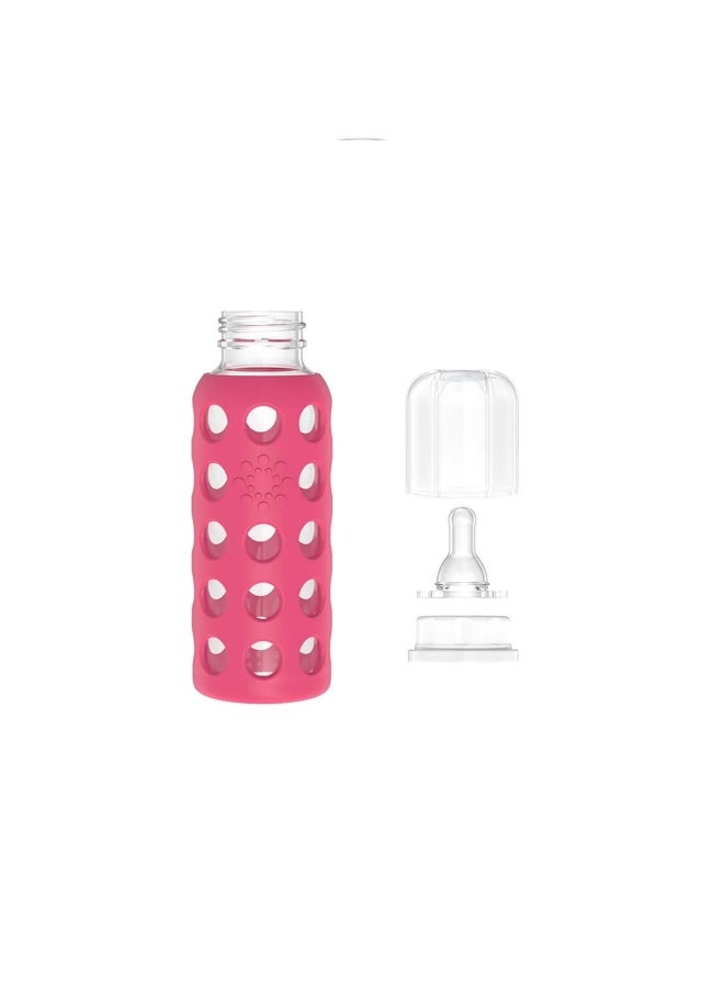 Lifefactory 9-Ounce Glass Baby Bottle with Stage 2 Nipple and Protective Silicone Sleeve Raspberry - Image 2