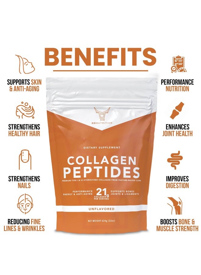 Ox Collagen Peptides Powder, Large 22Oz, Hydrolyzed Collagen, Collagen Powder For Healty Skin Hair Nail Joints, Grass Fed, Pasture Raised, Certified Cgmp, Non-Gmo, Gluten Free, 3P Tested Unflavored - Image 2