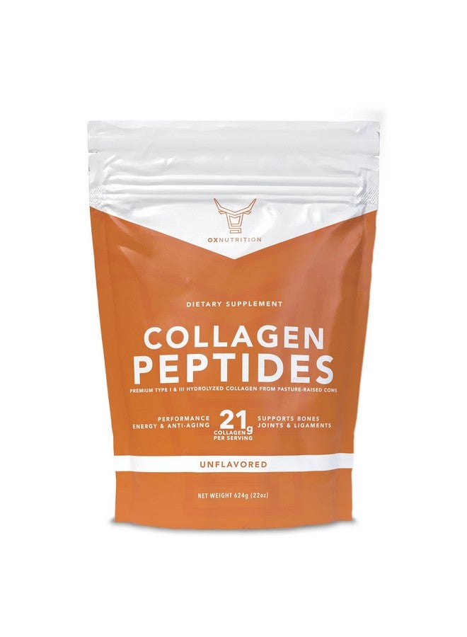 Ox Collagen Peptides Powder, Large 22Oz, Hydrolyzed Collagen, Collagen Powder For Healty Skin Hair Nail Joints, Grass Fed, Pasture Raised, Certified Cgmp, Non-Gmo, Gluten Free, 3P Tested Unflavored - Image 1