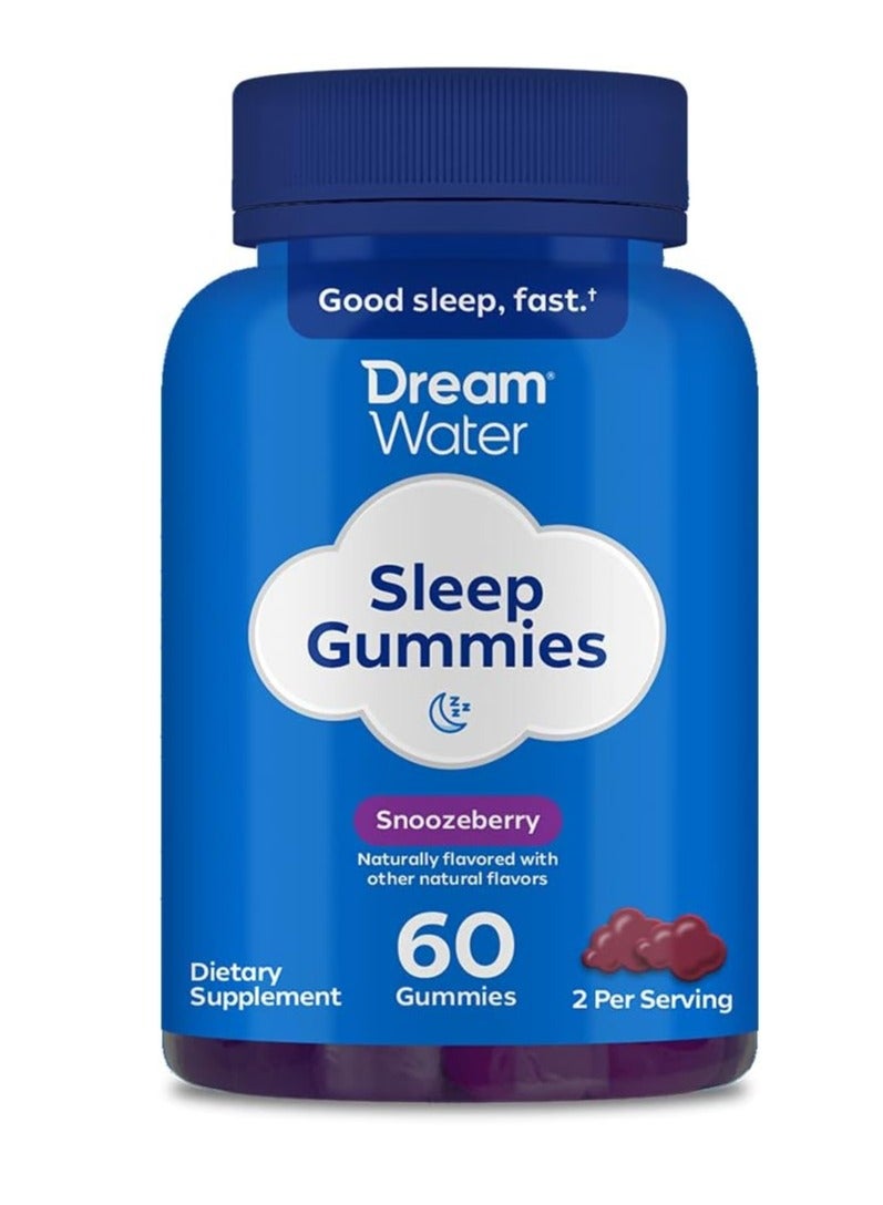 Dream Water Sleep Gummies; Melatonin 5mg, GABA, 5-HTP; Natural Flavors and Colors; Helps You to Fall Asleep, Fast and Wake Refreshed, Snoozeberry, 60 Gummies - Image 1