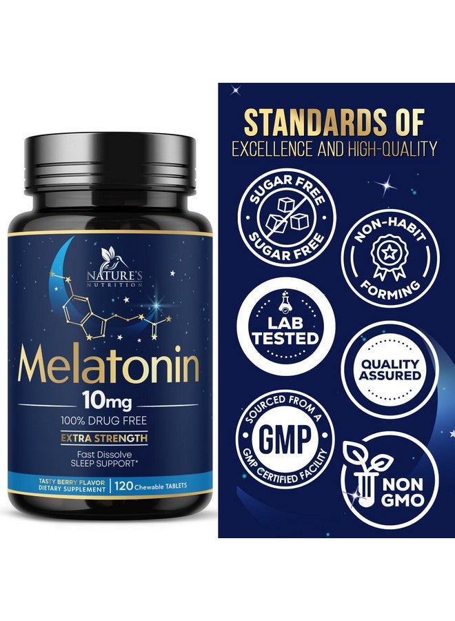 Nature's Nutrition Melatonin 10mg Tablets, Fast Dissolve, Extra Strength - Sugar Free Sleep Support for Adults - Strawberry Flavored Dietary Supplement for Natural Sleep Support - 120 Melatonin Tablets, 120 Day Supply  - Image 4