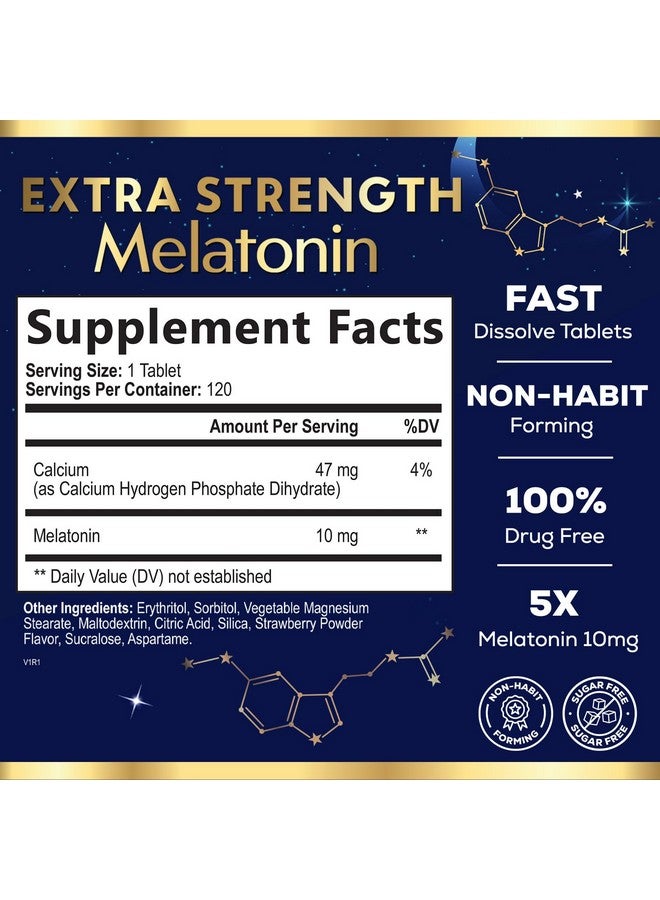 Nature's Nutrition Melatonin 10mg Tablets, Fast Dissolve, Extra Strength - Sugar Free Sleep Support for Adults - Strawberry Flavored Dietary Supplement for Natural Sleep Support - 120 Melatonin Tablets, 120 Day Supply  - Image 2