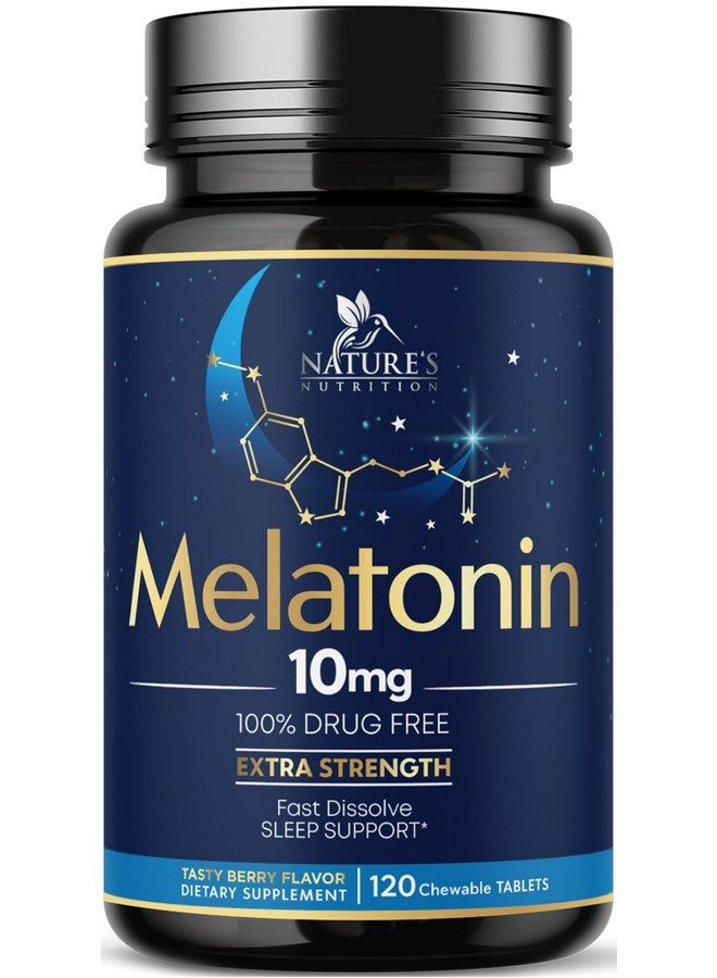 Nature's Nutrition Melatonin 10mg Tablets, Fast Dissolve, Extra Strength - Sugar Free Sleep Support for Adults - Strawberry Flavored Dietary Supplement for Natural Sleep Support - 120 Melatonin Tablets, 120 Day Supply  - Image 1