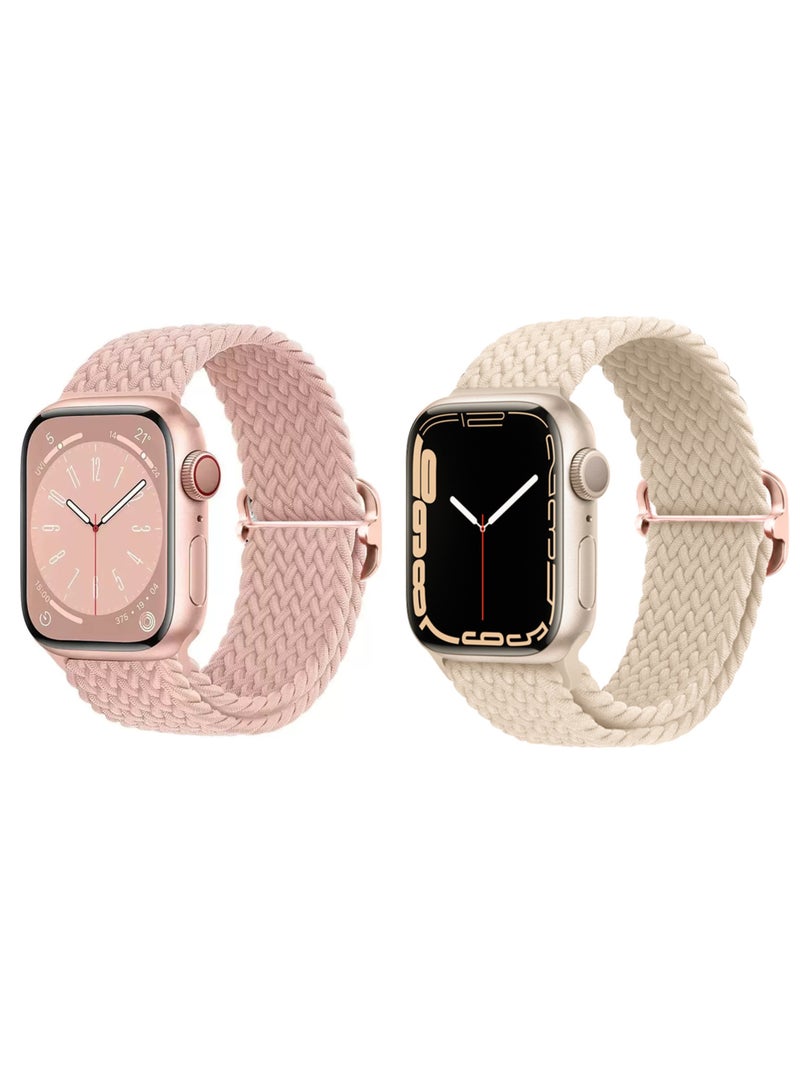 2pcs Braided Stretchy Solo Loop Compatible for Apple Watch Band 38mm 40mm 41mm 42mm for Women Men, Nylon Elastic Straps Wristbands for iWatch Series 10 9 8 7 6 SE 5 4 3 2 Ultra Ultra 2  - Image 1