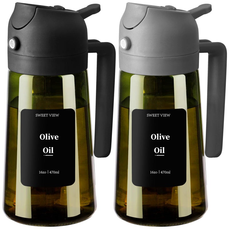SWEET VIEW 2PCS Olive Oil Dispenser and Oil Sprayer â€“ 16oz/470ml Glass Light-Proof Oil Pourer for Kitchen, Air Fryer, Cooking, Salad, and BBQ - Image 1