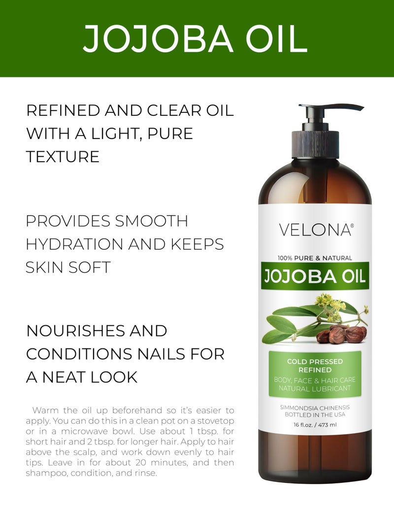 velona Jojoba Oil 16 fl oz | 100% Pure and Natural Carrier Oil | Clear, Refined, Cold Pressed | Moisturizing Face, Hair, Body and Skin Care | Use Today - Enjoy Results - Image 2