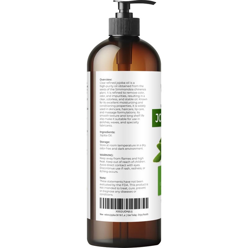 velona Jojoba Oil 16 fl oz | 100% Pure and Natural Carrier Oil | Clear, Refined, Cold Pressed | Moisturizing Face, Hair, Body and Skin Care | Use Today - Enjoy Results - Image 3