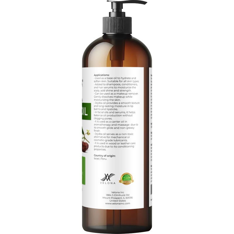 velona Jojoba Oil 16 fl oz | 100% Pure and Natural Carrier Oil | Clear, Refined, Cold Pressed | Moisturizing Face, Hair, Body and Skin Care | Use Today - Enjoy Results - Image 4