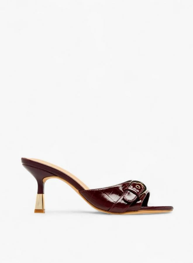 Women Buckle Detail Flared Heel Sandals