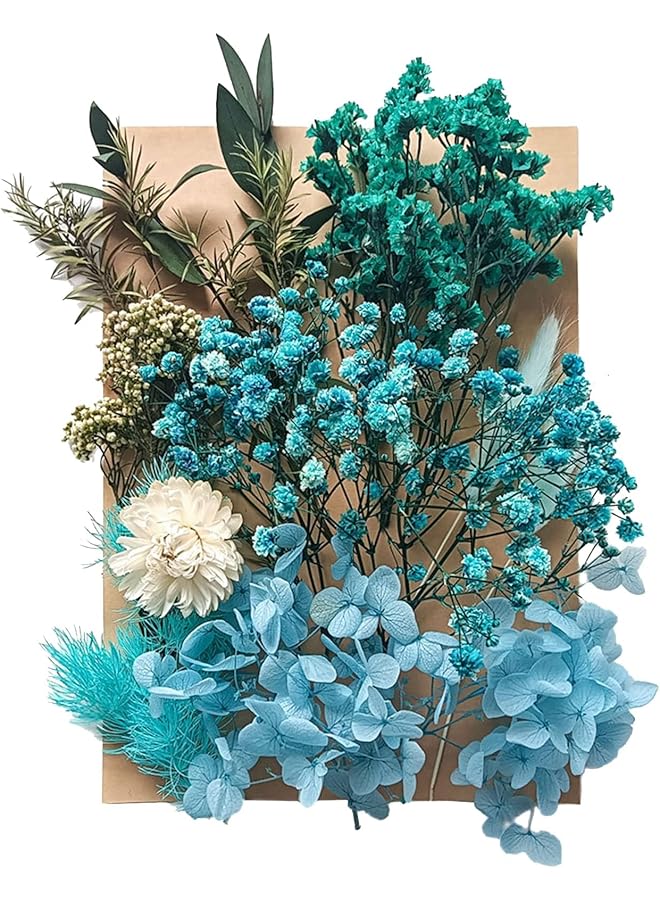 erorex Dried Flowers Leaves, Pressed Dried Flowers, Mixed Multiple Natural Decorative Artificial Flowers Dried Flowers for Crafts Resin Cakes Diy Jewellery Nail Art Scrapbooks (Blue)  - Image 1