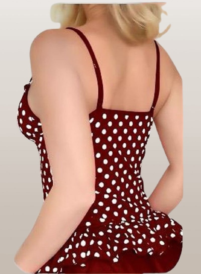 لانجيري للنساء من مانيكان , مزود باطراف شيفون , بنقشه منقطه