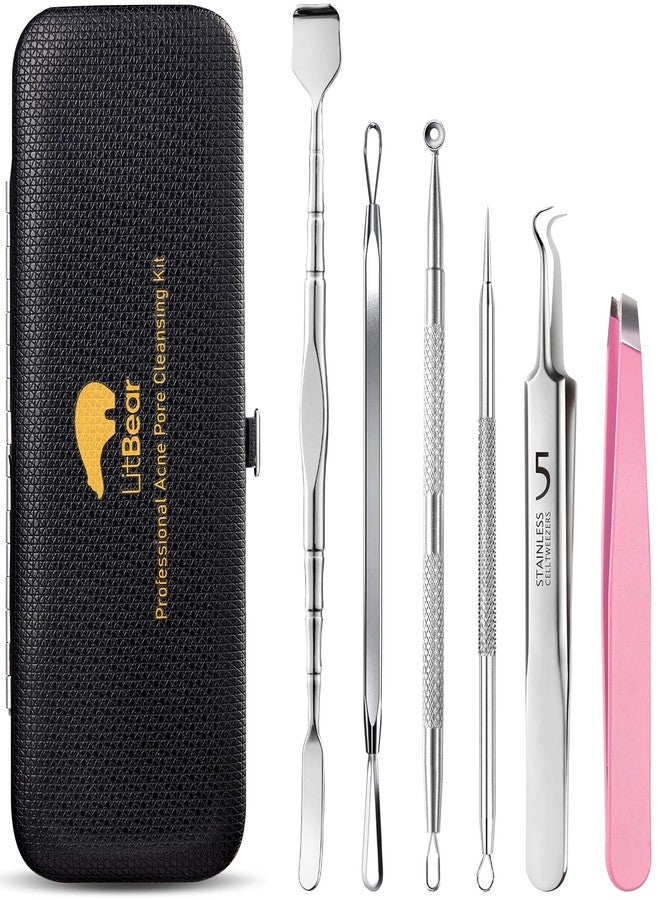 Litbear 6 Pcs Blackhead Remover Tools,Pimple Popper Tool Kit,Blackhead Pimple Comedones Extractor,Acne Tools Extractor kit, Scraper for Face Nose Deep Cleansing with Leather Case - Image 1
