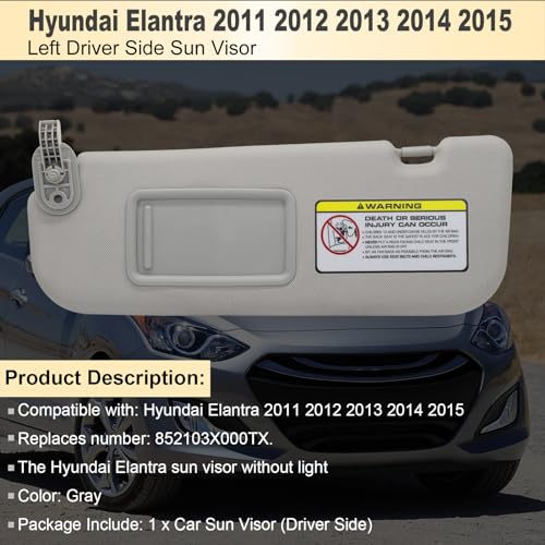 NHILES Left Driver Side Sun Visor Replacement Compatible with Hyundai Elantra 2011 2012 2013 2014 2015 Replace 852103X000TX Colour Gray - Image 3