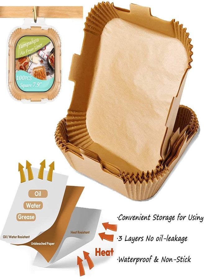 بطانات ورقية للاستخدام مرة واحدة للقلاية الهوائية، 8 بوصة، 100 قطعة، بطانات ورقية غير لاصقة، مقاومة للزيت والماء، وسادات ورقية للقلي والخبز في الفرن والقلاية الهوائية والتحميص والميكروويف - Image 4
