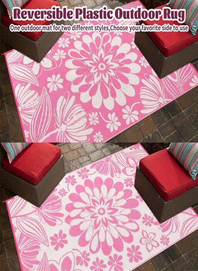 Ileading Outdoor Plastic Straw Rug 5x8ft Funny Floral Style Reversible Patio Area Rugs Waterproof Non Shedding Portable Carpets for Rv Outside Deck Pool Beach Picnic Camping (Pink) - Image 3