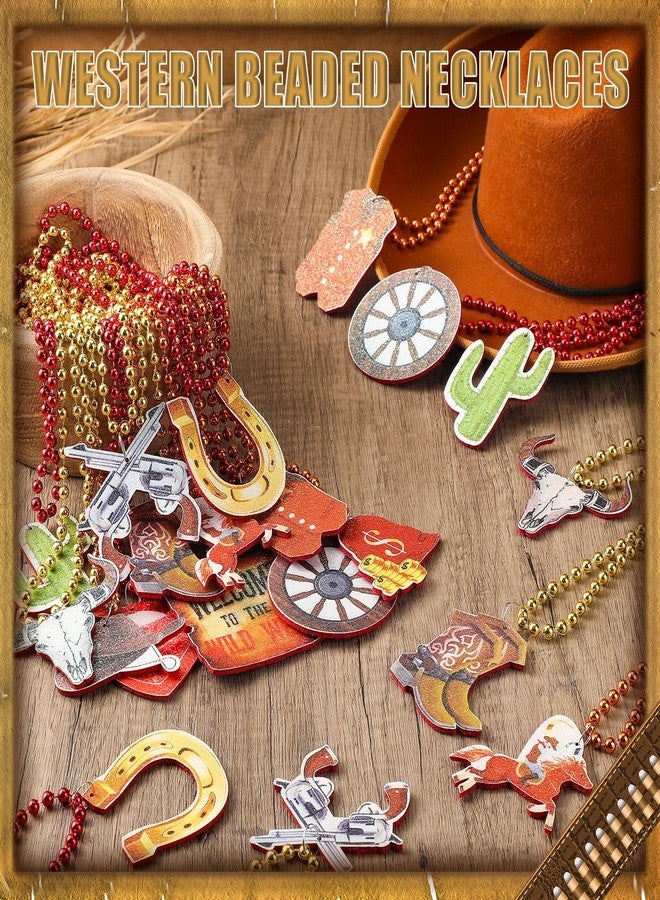 Ecation 48 Pcs Western Bead Necklaces Bulk First Rodeo Beaded Necklaces Wild West Party Favors for Adults Western Birthday Activities Supplies, 12 Style - Image 4