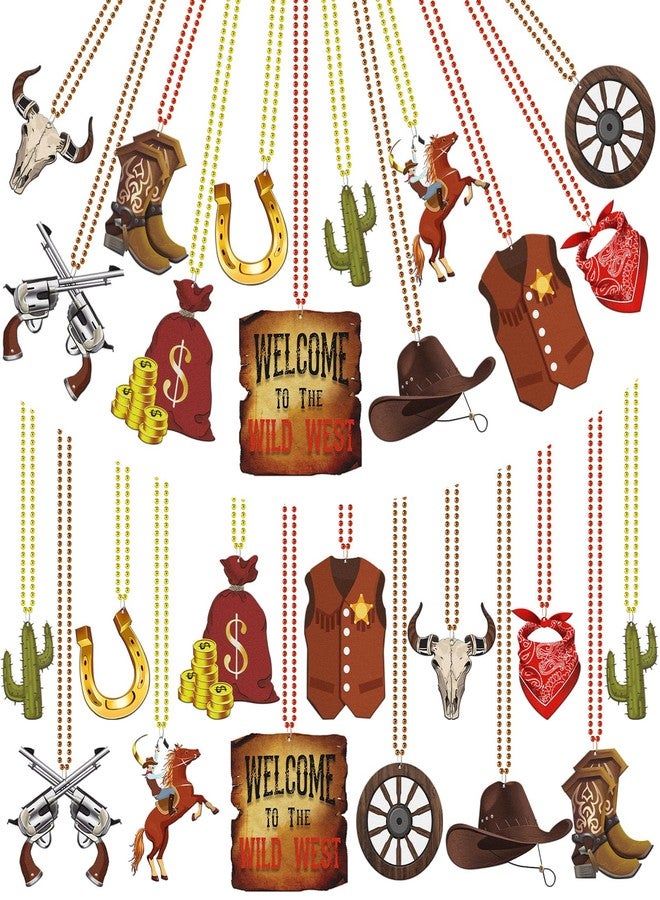 Ecation 48 Pcs Western Bead Necklaces Bulk First Rodeo Beaded Necklaces Wild West Party Favors for Adults Western Birthday Activities Supplies, 12 Style - Image 1