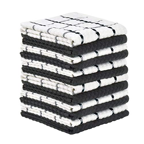 TALVANIA Kitchen Dish Towels 100 Cotton Dobby Weave Terry Towel Set 12 Pack Soft and Absorbent Multipurpose Dish Cloth Hand Towel and All Kitchen Cleaning 15 X 25 Washable Black White - Image 3