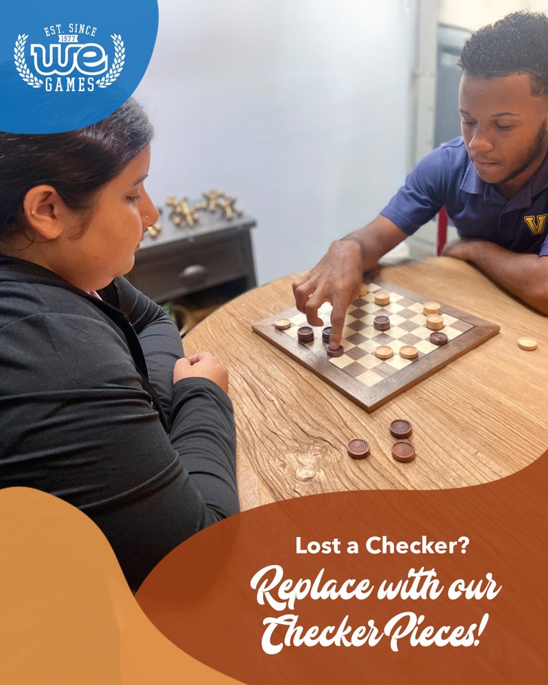 WE Games قطع لعبة الداما فقط من WE Games، قطع لعبة الداما الخشبية، 24 قطعة بنية داكنة وطبيعية قابلة للتكديس، حقيبة تخزين بسحاب، 1.062 بوصة في القطر - Image 2