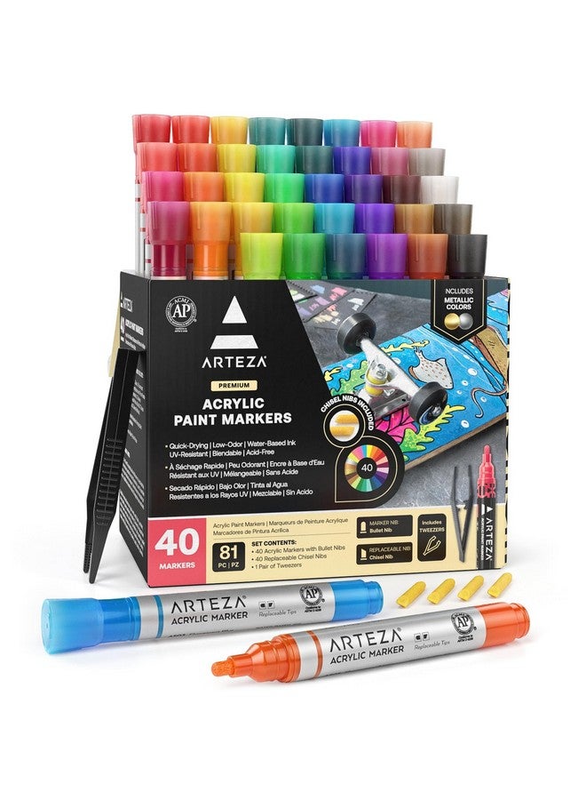 ARTEZA Acrylic Paint Markers, Set Of 40 Acrylic Paint Pens In Assorted Colors, Art Markers For Glass, Pottery, Ceramic, Plastic, Rocks, And Canvas - Image 1