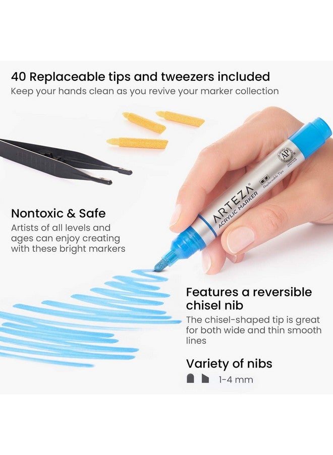 ARTEZA Acrylic Paint Markers, Set Of 40 Acrylic Paint Pens In Assorted Colors, Art Markers For Glass, Pottery, Ceramic, Plastic, Rocks, And Canvas - Image 4