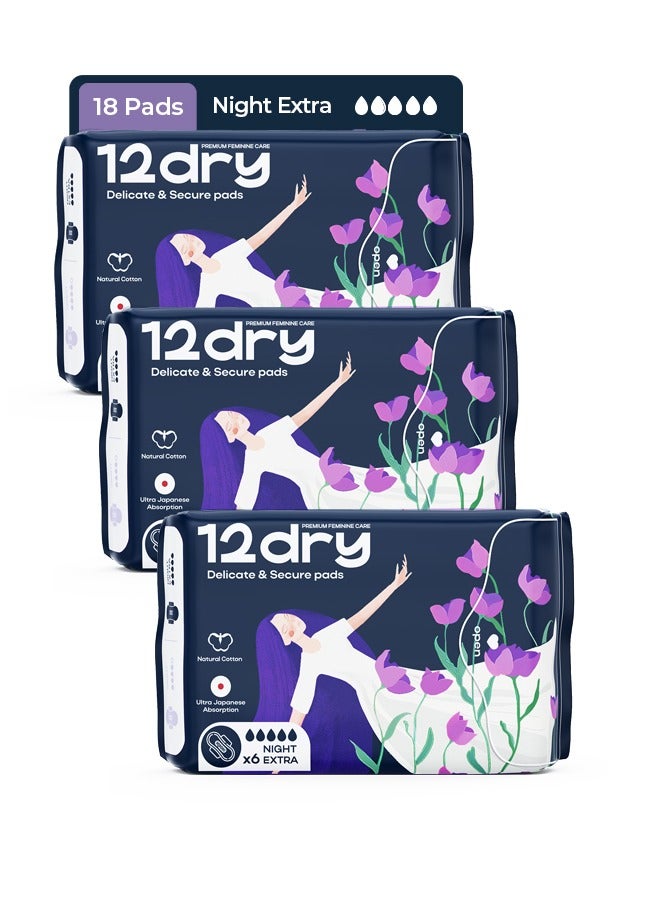12dry Ultra-Thin Sanitary Pads, 3 Packs × 6 (Total 18 Pads, 350mm, Heavy Flow) – Super Absorbent, Leak-Proof, Odor & Bacteria Protection, Soft & Breathable with AirCool Technology, FDA & FSC Certified - Image 1