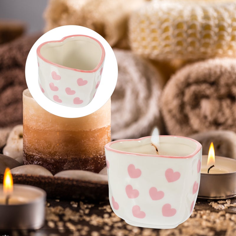 Heart Ceramic Candle Holder Ceramic Candlestick Romantic Candle Holder Desktop Candle Cup - Image 1