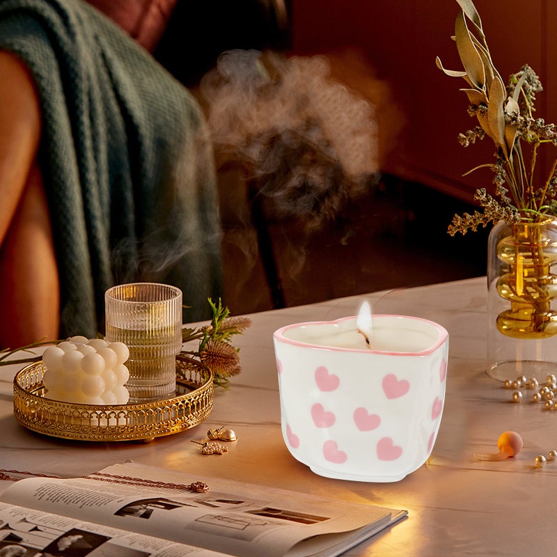 Heart Ceramic Candle Holder Ceramic Candlestick Romantic Candle Holder Desktop Candle Cup - Image 4
